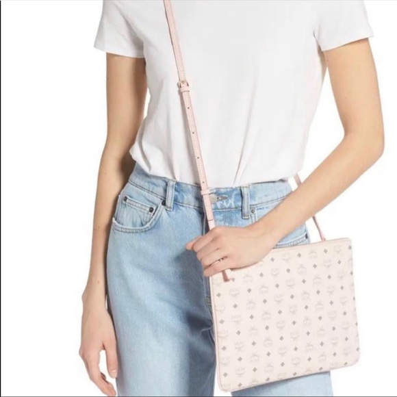 MCM Visetos Monogram Powder Pink Crossbody Pouch - Picture 5 of 6
